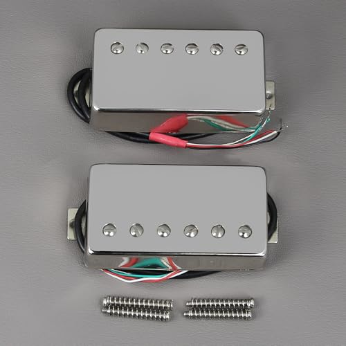Image of FLEOR Alnico 5 Guitar Humbucker Pickup 4-Wires Neck+Bridge Pickup Set Chrome Fit LP Guitar Part