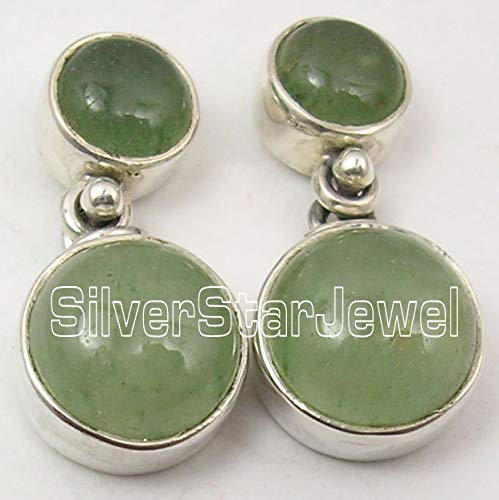 925 Fine Silver Green Aventurine Earrings 0.9" 7.5 Grams Wholesale Jewelry2