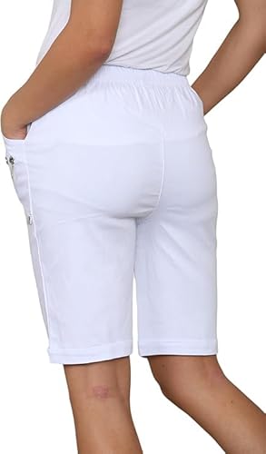 ANZEE Ladies Cherry Berry Shorts - Women's Plain Stretch Fit Pull On Elasticated Waist Summer Short Pants Size UK 10-24 (UK, Numeric, 14, White) - Image 4