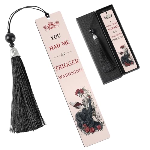 Berirexrion Dark Romance Merch Bookmark - Inspirational Reading List Book Mark Funny Personalized Unique Skeleton Rose Aesthetic Metal Page Maker Tassel Gift for Women Adults Bookish Bookworm Birthday