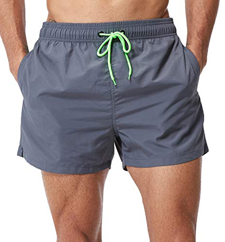 SILKWORLD Men's Swim Trunks Quick Dry Short Athletic Swimwear Bathing Suit with Pockets,799-grey,Large