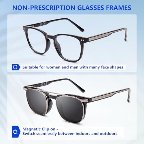 Non Prescription Glasses Eyeglasses Men with Magnetic Clip On TAC Polarized Sunglasses Acetate Frame Clear Lens4