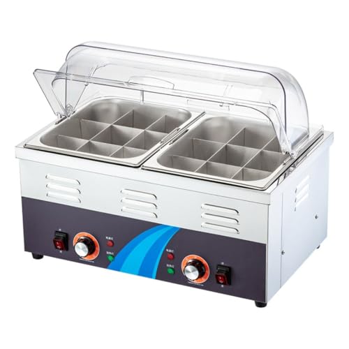 KDBT 業務用 おでん鍋 電気 9格/双9格 関東煮マシン おでんマシン 加厚ステンレス 着脱式 洗いやすい 透明PC蓋付き 温度調節50-300℃ 多機能 (9室ダブルシリンダーおでんメーカー + 大型ダストカバー)