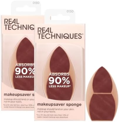 Real Techniques Makeupsaver Sponge, Makeup Blender Sponge For Liquid & Cream Formulations, Natural Finish & Reduces Makeup Waste, Targeted Application, Cruelty & Latex-Free, 1 Count (Pack of 2)