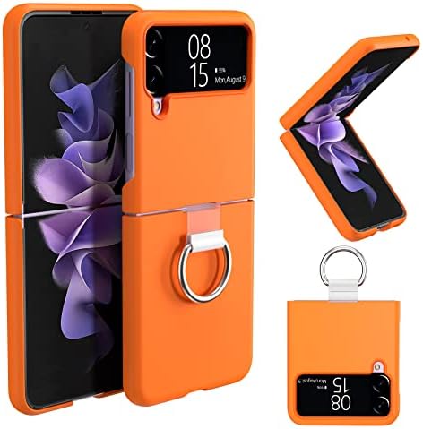 NIFFPD for Samsung Galaxy Z Flip 4 Phone Case with Ring, Silicone Flip Cover, Metal Ring, Anti-Fingerprint Shockproof Protective Phone Cover for Samsung Z Flip 4 5G 6.7-inch (Orange)