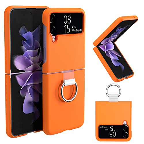 Niffpd For Samsung Galaxy Z Flip 4 Phone Case With Ring, Silicone Flip Cover, Metal Ring, Anti-Fingerprint Shockproof Protective Phone Cover For Samsung Z Flip 4 5G 6.7-Inch (Orange) #TOP17