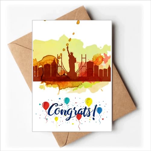 Carte de mariage New York aquarelle élégante avec son enveloppe de vœux