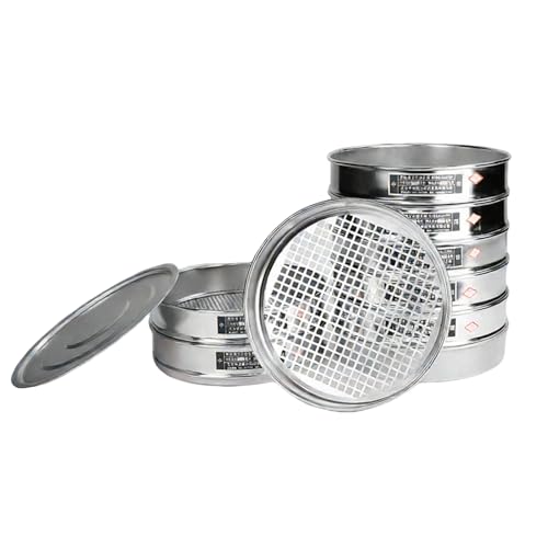 THYXGS Gravel Sieve Standard, Lab Test Stone Sieve, Stainless Steel, Square Hole Aperture, Diameter 30cm, with Bottom + Cover, for Factory/Laboratory