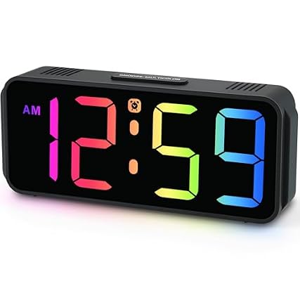 Peakeep Small Tiny Digital Alarm Clock Plug in for Kids Bedroom Bedside Nightstand, RGB Colorful photo Peakeep Small Tiny Digital Alarm Clock Plug in for Kids Bedroom Bedside Nightstand, RGB Colorful