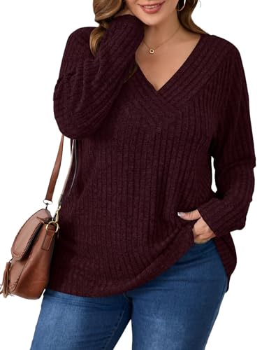 Image of BELAROI Womens Plus Size Sweaters V Neck Fall Tunic Top Pullover Shirts