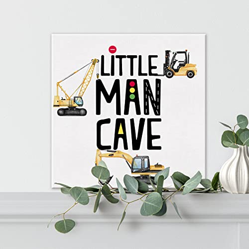 Construction Nursery Little Man Cave Sign Wall Art Prints Canvas Painting Construction Truck Transportation Vehicle Print Home Boys Room Kids Bedroom Decor 8" X 8" #TOP3