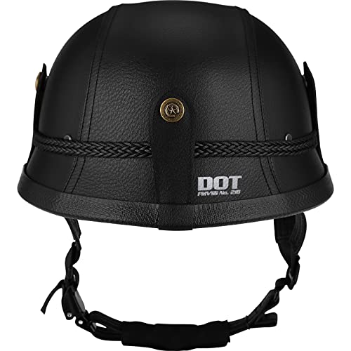 Yesmotor Motorcycle Half Helmet Retro German Handmade Leather Half Face Quick Release Buckle & Goggles - DOT Approved (Black, 2XL) by Yesmotor - Image 3