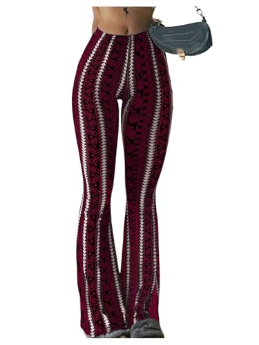 Milumia Women's Boho Yoga Leggings High Waisted Hippie Flared Pants Bell Bottoms Burgundy X-Small