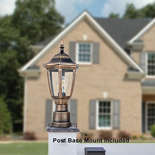 Fudesy Outdoor Post Lights, Electric Exterior Lamp Post Light Fixture With Pier Mount Base, Led Bulb Included, Anti Corrosion Plastic Materials, 2-Pack Pole Lanterns For Garden, Patio, Pathway, Bronze #TOP4