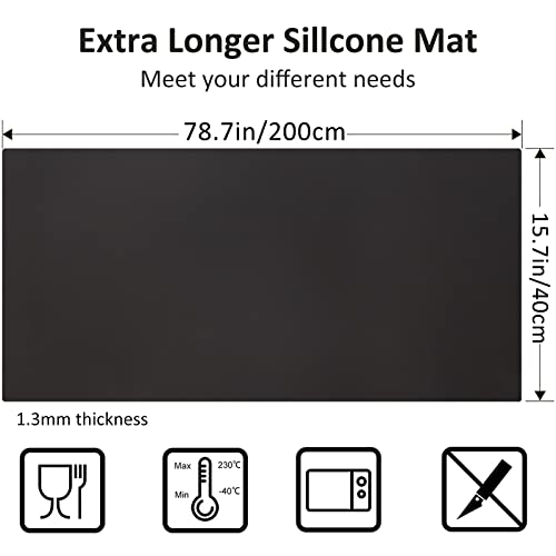 Large Silicone Heat Resistant Mat, 78.7” X 15.7” Nonslip Silicone Placemat For Countertop Protector, Nonstick Waterproof Table Desk Saver Pad For Kitchen & Dining,Black #TOP1