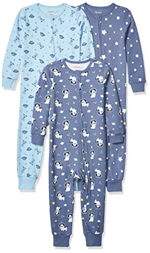 Hanes Ultimate Baby Zippin 3 Pack Sleep and Play Suits, Sky, 0-6 Months