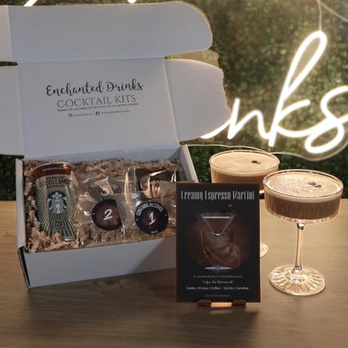Enchanted Drinks Creamy Espresso Martini Cocktail Kit – 2 Vanilla Vodka & Kahlúa Espresso Drinks with Hazelnut & Coffee Bean Garnish – Includes Coffee Bean Garnish & Recipe Card – UK Gift Box
