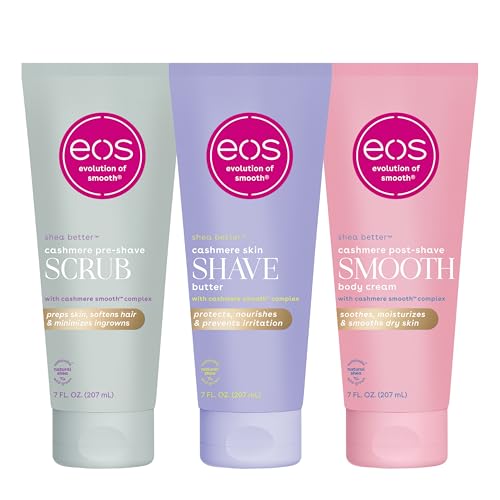 eos Vanilla Cashmere Skin Collection 3-Step Bundle - Pre-Shave Scrub, Butter, Post-Shave Body Cream