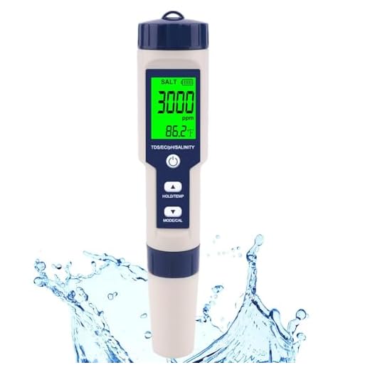 Pool Salt Tester & PH Meter, Hofun Digital Salinity Meter and PH Tester for Pool Saltwater and Drinking Water, 5 in 1 Salinity PH Temp EC and TDS Meter Swimming Pool Hot Tub Spas, High Accuracy
