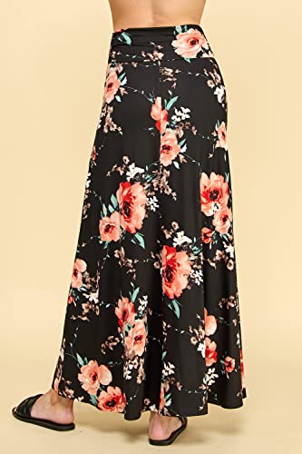 Mbj Wb296 Womens Lightweight Floor Length Maxi Skirt L Black_Floral #TOP2
