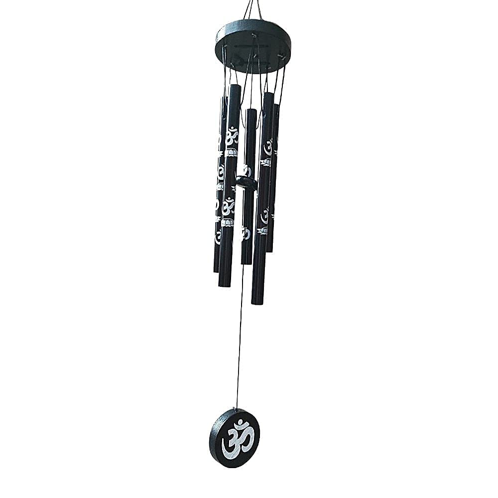 Heritage Hub® Feng Shui Wind Chime with Om Printed- 5 Pipes for Indoor & Outdoor in Your Home Steel Windchime (16 inch, Black)-image-30