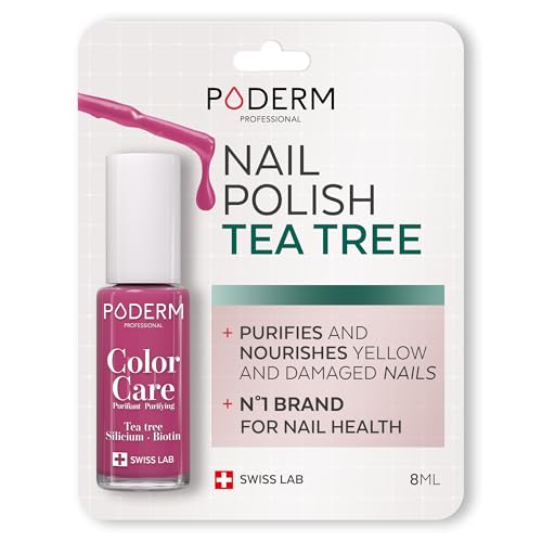 PODERM Swiss-Made Antifungal Nail Polish – Raspberry | Breathable Treatment with Tea Tree, Silicon & Biotin | Strengthens, Repairs & Conceals Yellow, Brittle & Damaged Nails | Podiatrist-Developed