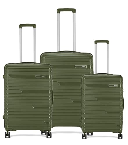 Image of VIP Matrix Hard Shell Trolley Luggage, 8 Wheels, PP Material with Flushed Combi Lock, Anti-Theft Zip (Green, Set of 3 (Cabin, Medium, Large))
