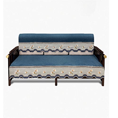 Tjlss Chinese-Style Sofa Cushion Cover Four Seasons Universal Cloth Cover Cloth Solid Wood Cushion Towel Summer (Color : Blue, Size : 90 * 180Cm) #TOP22