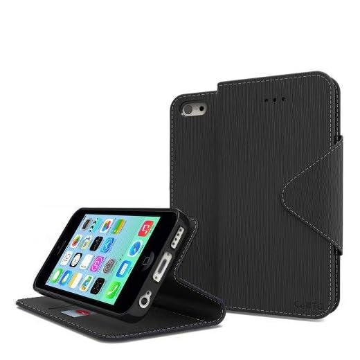 Cellto Apple iPhone 5c Slim PU Leather Wallet Flip Protective Cover with Card Slot and Magnetic Clasp Kickstand Compatible with iPhone 5C- Black