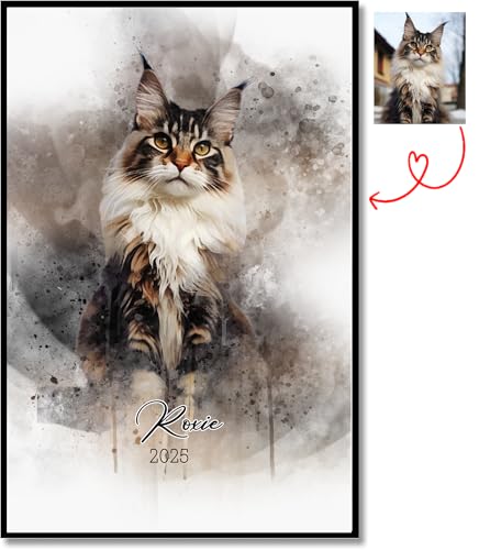 Custom Pet Portrait from Photo, Watercolor Cat Portrait Painting, Personalized Cat Canvas Wall Art, Cat Posters for Wall, Cat Decorations for The Home, Cat Lover Gifts for Pet Lovers Cat Dad Cat Mom2