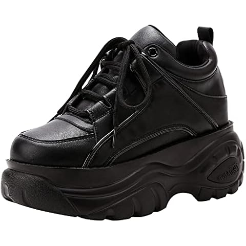 ANUFER Women's High Platform Lace-up Casual Trainers Chunky Sports Dad Shoes Black SN02920 UK6 Cover