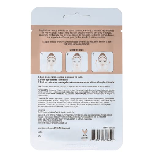 Kiss NY Professional Máscara Facial de Algodão - Água de Coco, Kiss New York Professional