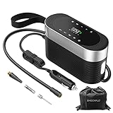 【Pantalla LED y luces de doble función】: el compresor de aire para inflar neumáticos inalámbrico cuenta con una pantalla LED, para que pueda elegir el tipo correcto de inflado que necesita. Configuraciones de luz multifunción que pueden proporcionar una visión brillante en la noche o en lugares oscuros.