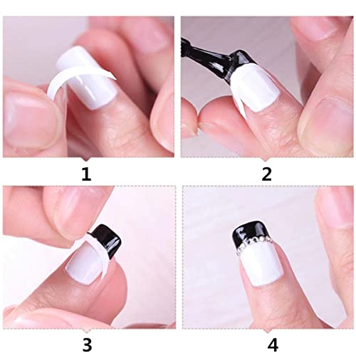 6 Sheets French Manicure Nail Art Stickers French Tip Nail Stencils Self-Adhesive Nail Strips Moon V Shape Design Nail Guides For Diy Nail Decorations Tools #TOP6