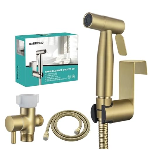 BARROCK Handheld Bidet Sprayer for Toilet, Stainless Steel Metal Made Baby Cloth Diaper Spraying Kit, Bathroom Toilet Bidet Attachment Set for Bathing Pets and Feminine Hygiene, Brushed Brass Gold