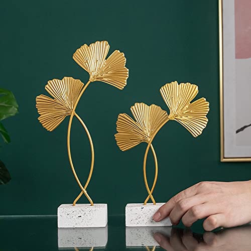 Sculpture Złoty Kutę Żelazo Ginkgo Liście Statua Metal Home Decor Ozdoby Dekoracje Desktop Roślin Akcesoria Rzemiosło Statue
