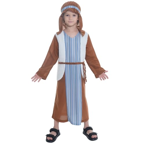 Sincere Party Brown Shepherd Costume for Kids Nativity Xmas Costume Joseph Innkeeper Fancy Dress 8-10 years