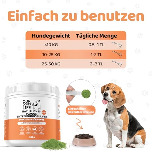 Plaque Off Pulver für Hunde 500g | Natürliche Zahnreinigung | Zahnstein Entferner & Atem Erfrischer | 100% Natürlich | DogsLife