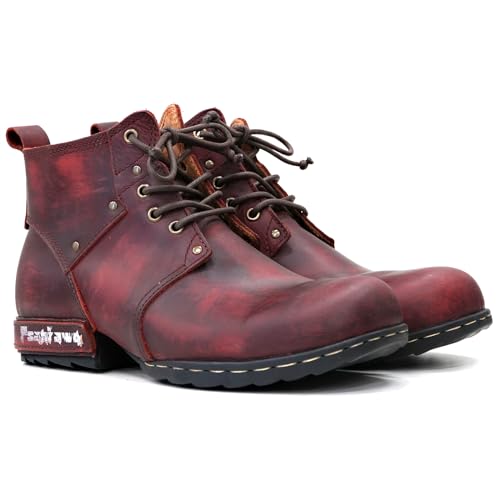 Image of Motorcycle Boots Men,Riding Leather Motorcycle Boots for Men, Lace up Dress Boot,Burgundy