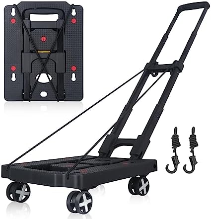 LIDTOP Folding Hand Truck Dolly, Foldable Dolly Cart for Moving, Lightweight Portable Luggage Cart with Rotate Wheels, Utility Cart Adjustable Handle, Collapsible for Travel Shopping Airport Office