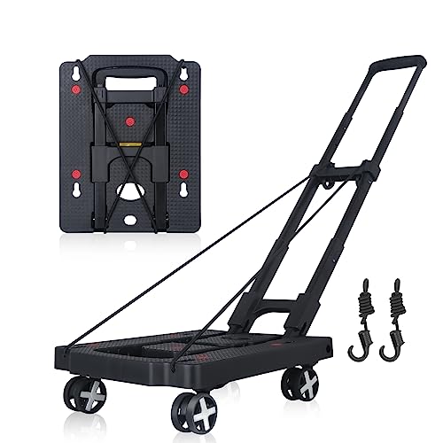 Lidtop Folding Hand Truck Dolly, Foldable Dolly Cart For Moving, Lightweight Portable Luggage Cart With Rotate Wheels, Utility Cart Adjustable Handle, Collapsible For Travel Shopping Airport Office #TOP9