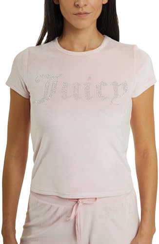 Image of Juicy Couture Women's 2 Piece Velvet Fleece Short Sleeve Shirt and Pants Lounge Sleepwear Set