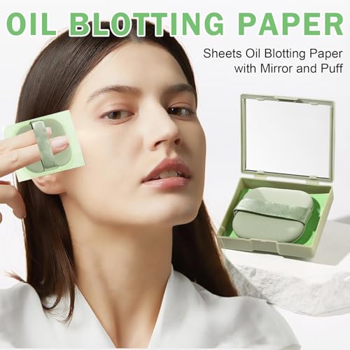 AOAZXBB Oil Blotting Sheets for Face Blotting Paper for Oily Skin,Oil Control Film,Face Oil Absorbing Sheets with Makeup Puff and Portable Mirror Case (200 Sheets) - Thumbnail 2