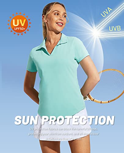 Image of MIER Women's Golf Polo Shirts Collared V Neck Short Sleeve Tennis Shirt, Dry Fit, Moisture Wicking