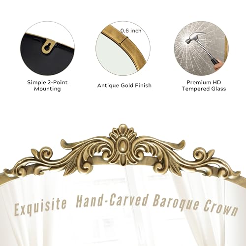 PERFNIQUE Vintage Mirror, 36" X 30" Arched Antique Baroque Mirror, Gold Traditional Wall Decor, Ornate Decor Anthro Look Alike Decor for Bathroom Living Room Fireplace Entryway Hallway by PERFNIQUE - Image 7