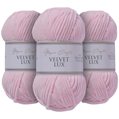 Utopia Crafts Velvet Lux Chenille Super Soft Chunky Yarn For Knitting And Crochet Yarn 3x 100g Pink Swan Utopia Crafts Velvet Lux Chenille Super Soft Chunky Yarn For Knitting And Crochet Yarn 3x 100g Pink Swan