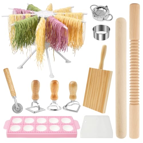 Pasta Werkzeug Set 12 Stück Effizientes Nudelherstellungs Set mit Ravioli Stempel Ausstechern, Edelstahl Küchennudel Hausgemachtes Spaghetti Hersteller, und Einfach Zu Bedienen Reinigen