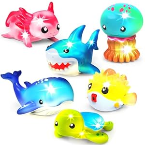 Tub Works® Under the Sea™ Light Up Bath Toys, 6 Pack | Water-Activated Light Up Toys Flash & Change Color | Easy-Grip Baby & Toddler Bath Toys | Sensory Bathtub Toys with Bath Lights for Kids Bath