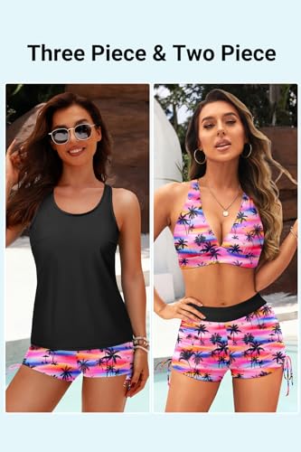 Image of Yonique 3 Piece Tankini Swimsuits for Women Swim Tank Top Bathing Suits with Boy Shorts and Bra Athletic Swimwear