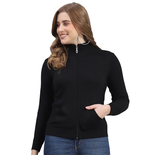 Image of Monte Carlo Women Regular Fit Full Sleeve Solid T Neck Winter Cardigan (Pack of 1)